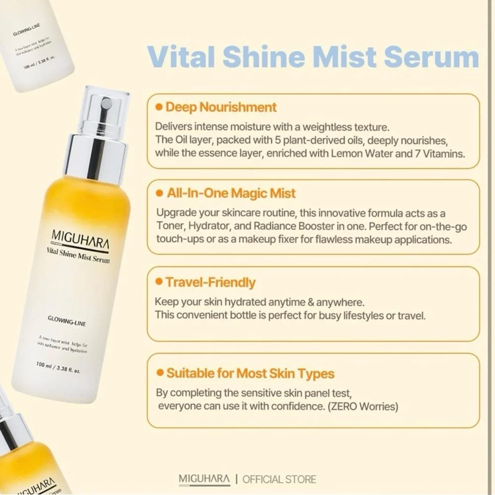 Vital Shine Mist Serum‎ 100ml (3.38 fl oz.) Hydrating Korean Skincare MIGUHARA